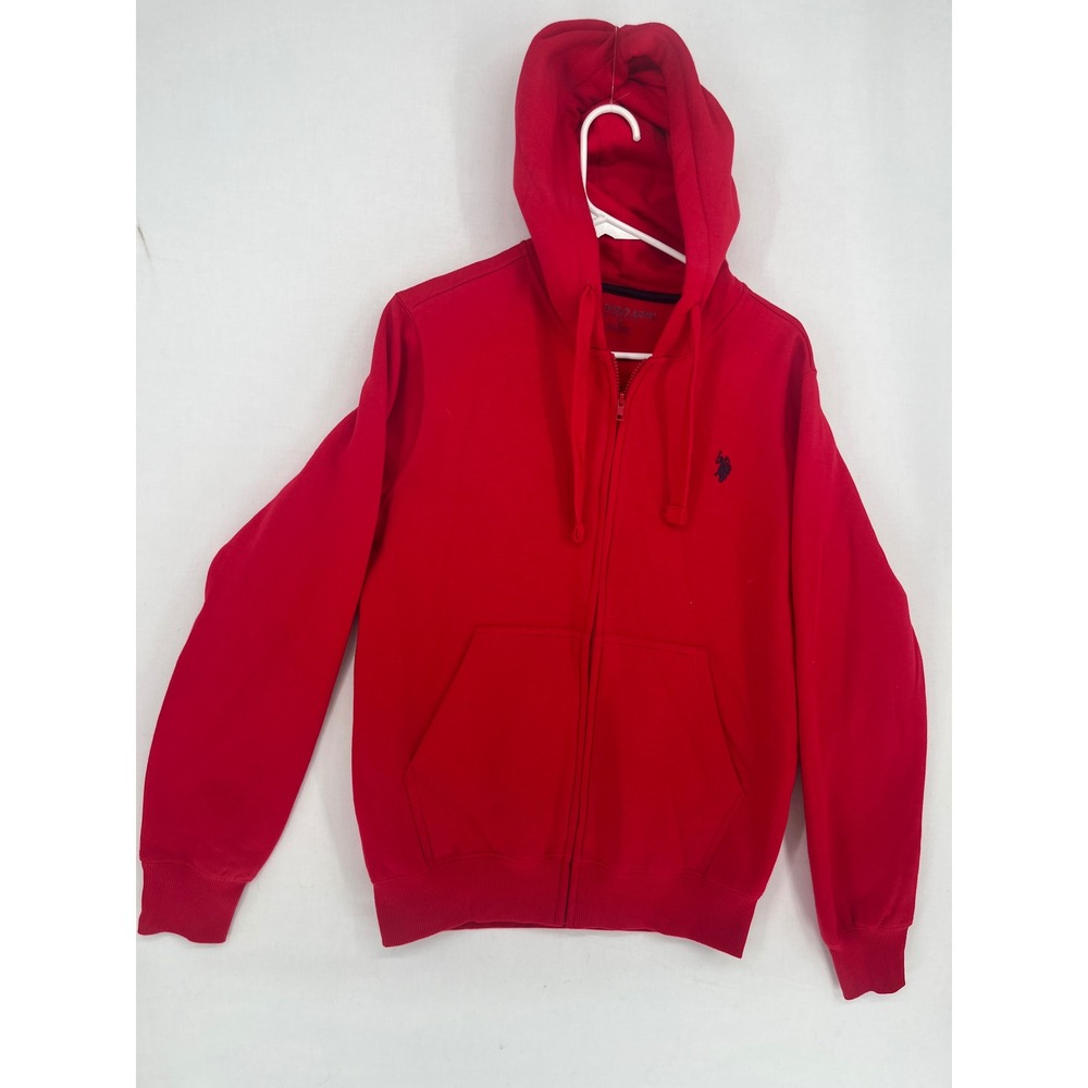 US Polo Assn Full Zip Hoodie Mens Small Red Fleece Sweatshirt Pony Logo